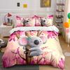 Cute Koala On Tree with Pink Bedding Duvet Cover Set (1*Duvet Cover 2*Pillowcases, Without Duvet Insert)
