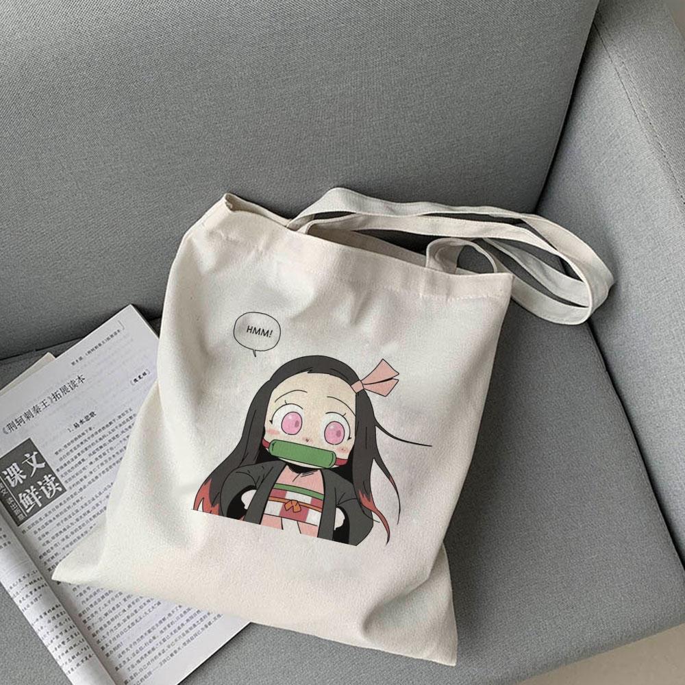 

Японский Kawaii Demon Slayer с принтом, женская парусиновая сумка-тоут для покупок, повседневная женская сумка большой вместимости с героями мультфильмов, сумки на плечо в стиле Харадзюку
