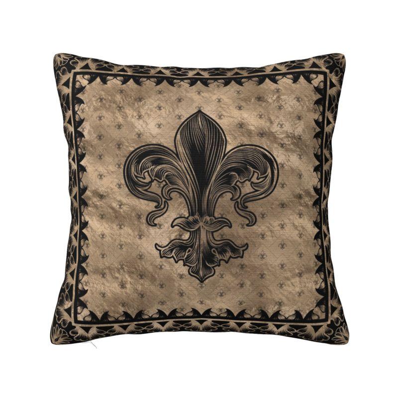 Custom Gold Fleur De Lis Design On A Pink Background Cushion Covers Luxury Sacred Flower Velvet Nordic Throw Pillow Case