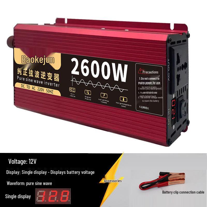 High-Power Pure Sine Wave Car Inverter: 12V/24V to 220V for Vehicle and Household Battery Conversion