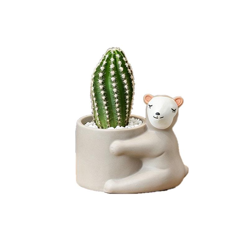 Cartoon Ceramic Planter Pot, Small Succulent Cactus Flowerpot, Cute Green Plant Desktop Decoration for Home