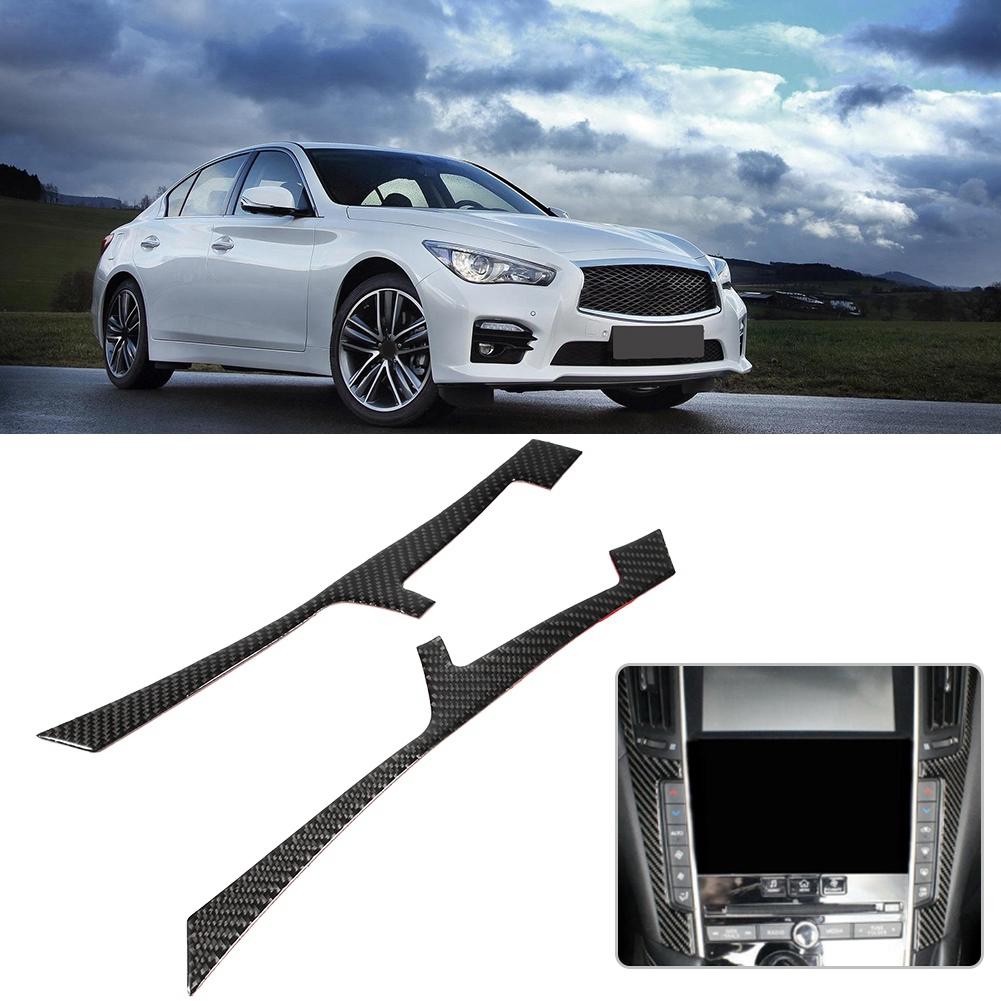 2pcs Carbon Fiber Interior Center Control Cover Trim Fit for Infiniti Q50 Q60 13 19