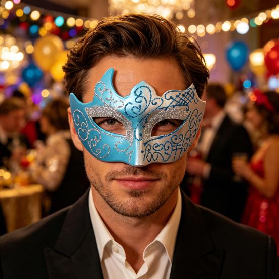 Men Half Face Mask with Elastic Band Vintage Glitter Half Face Guard Eye Mask Halloween Costume Masquerade Party Stage Performance Accessories
