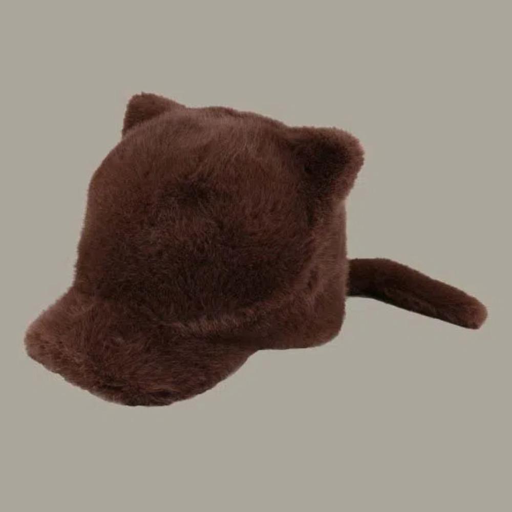 Cosplay Cat Ear Plush Hat Lovely Tail Peaked Cap Fashion Black Cat Baseball Cap  Autumn