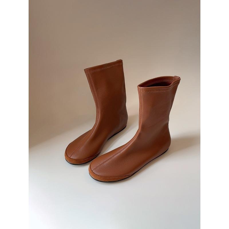 Sheepskin Version Round Head Retro Simple Thin Boots Flat Short Boots Thin Boots Elastic Boots Women's Versatile Commuter Socks Boots