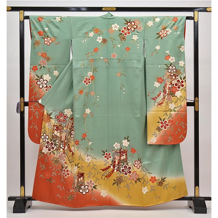 

Furisode [Used] Grayish light matcha brown, dark yellow-green, classic style, crest design [Condition rank B]