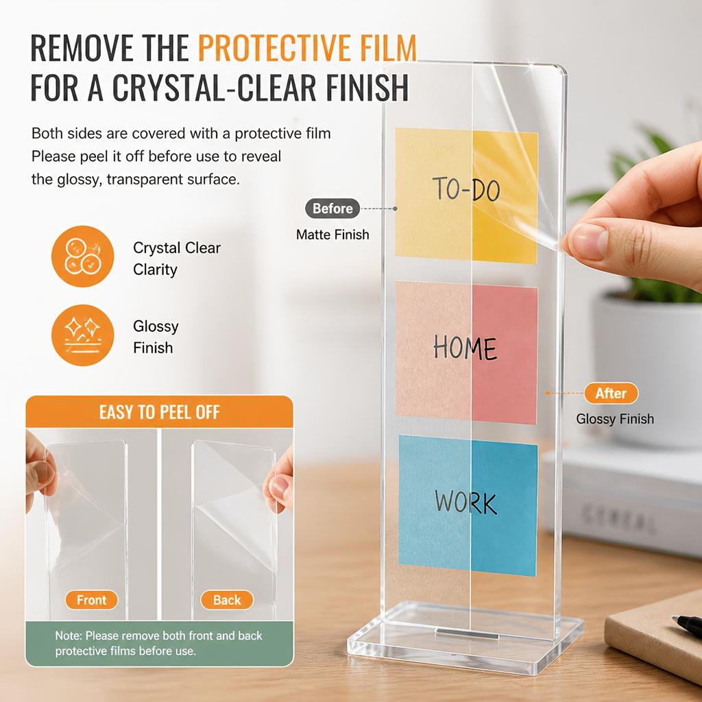 Detachable Transparent Acrylic Memo Board Desktop Screen Holder Office Adhesive Message Display Stand Study Working Daily Use