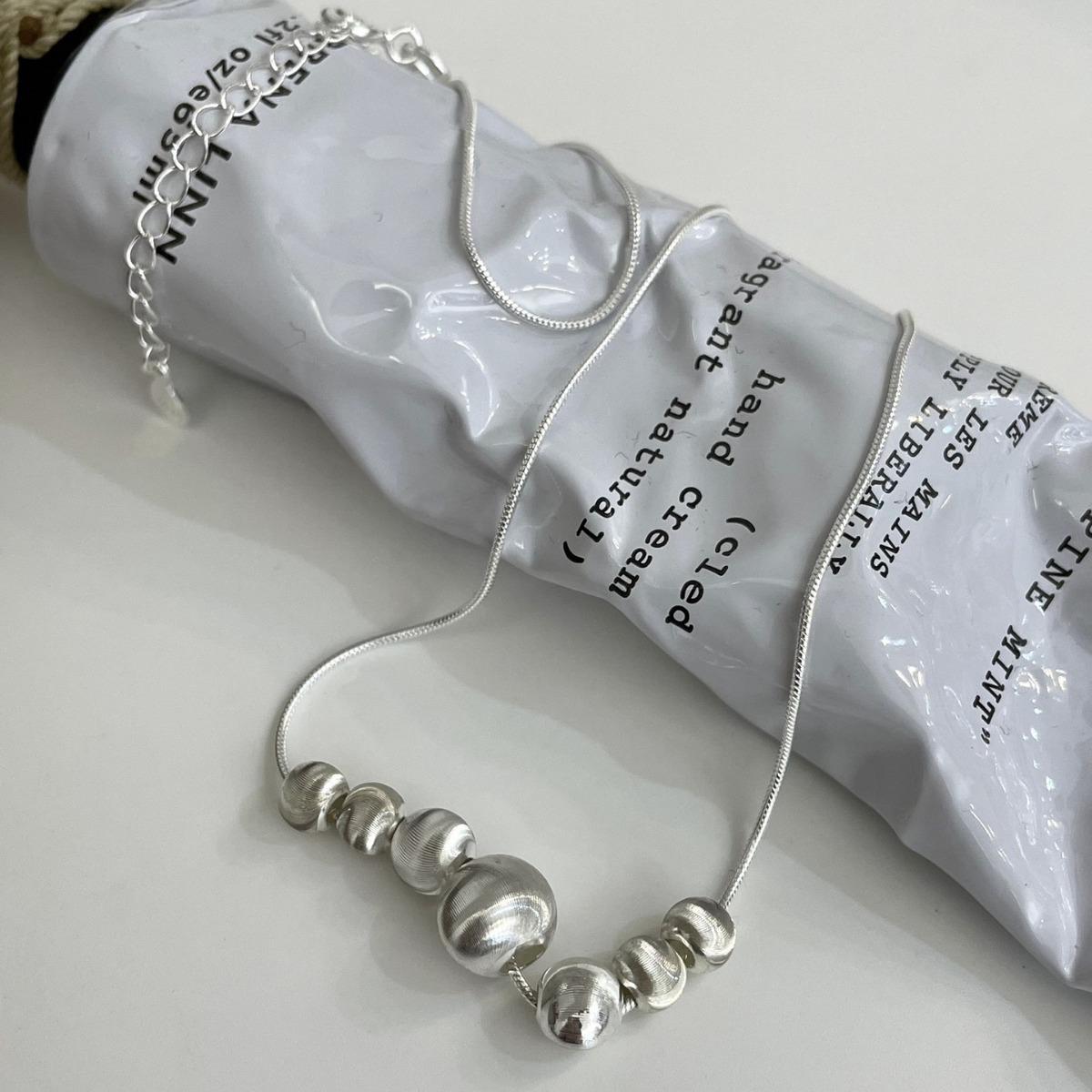 

Ожерелье из круглых бусин «Кошачий глаз» с матовой поверхностью из стерлингового серебра S925 — Высококлассная ключичная цепочка для женщин 925 Silver