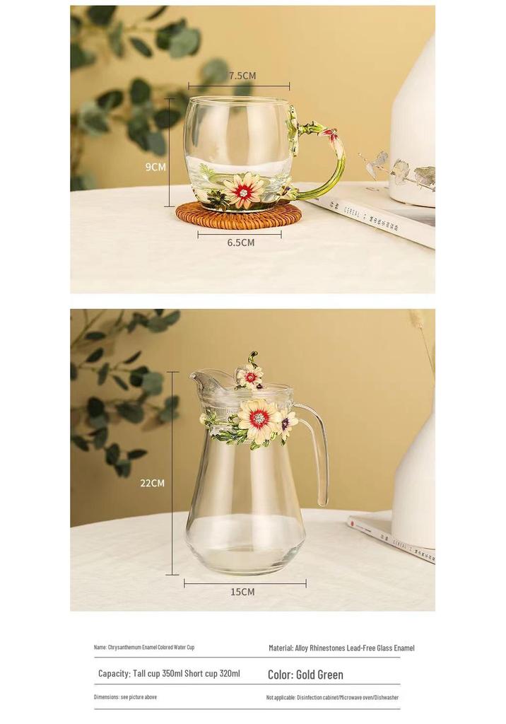 Chrysanthemum Enamel Glass Tea Cup - Lead-Free Crystal Coffee Cup Gift
