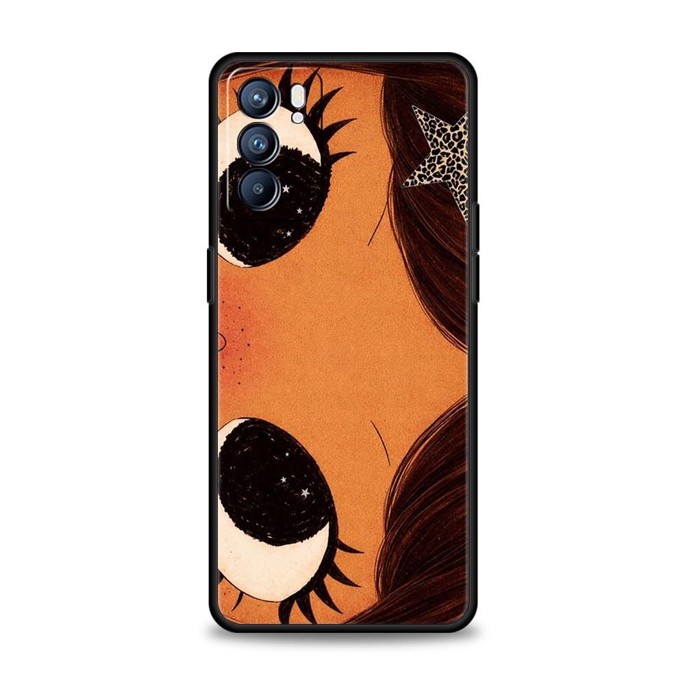 Phone Case Cover For Oppo A17 A31 A54 A57 A78 A79 Find X5 X6 Reno 7 8 10 11 12 13 F Pro 5G Soft TPU Shell Cute Black Big Eyes