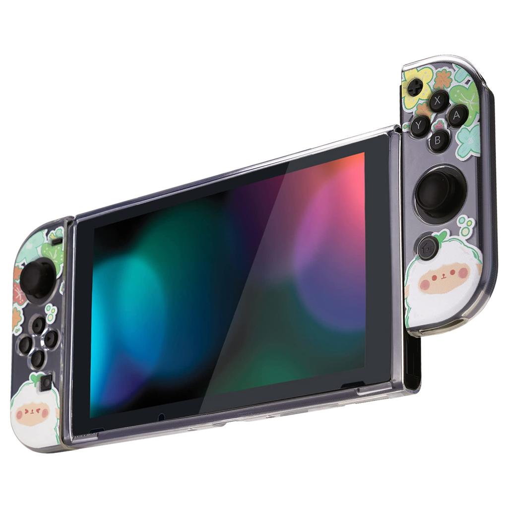 Schutzhülle kompatibel mit PlayVital, weicher TPU-Slim-Case-Abdeckung für Switch mit bunter ABXY-Tastenkappe und Switch, [Flowers Sheep-chan]