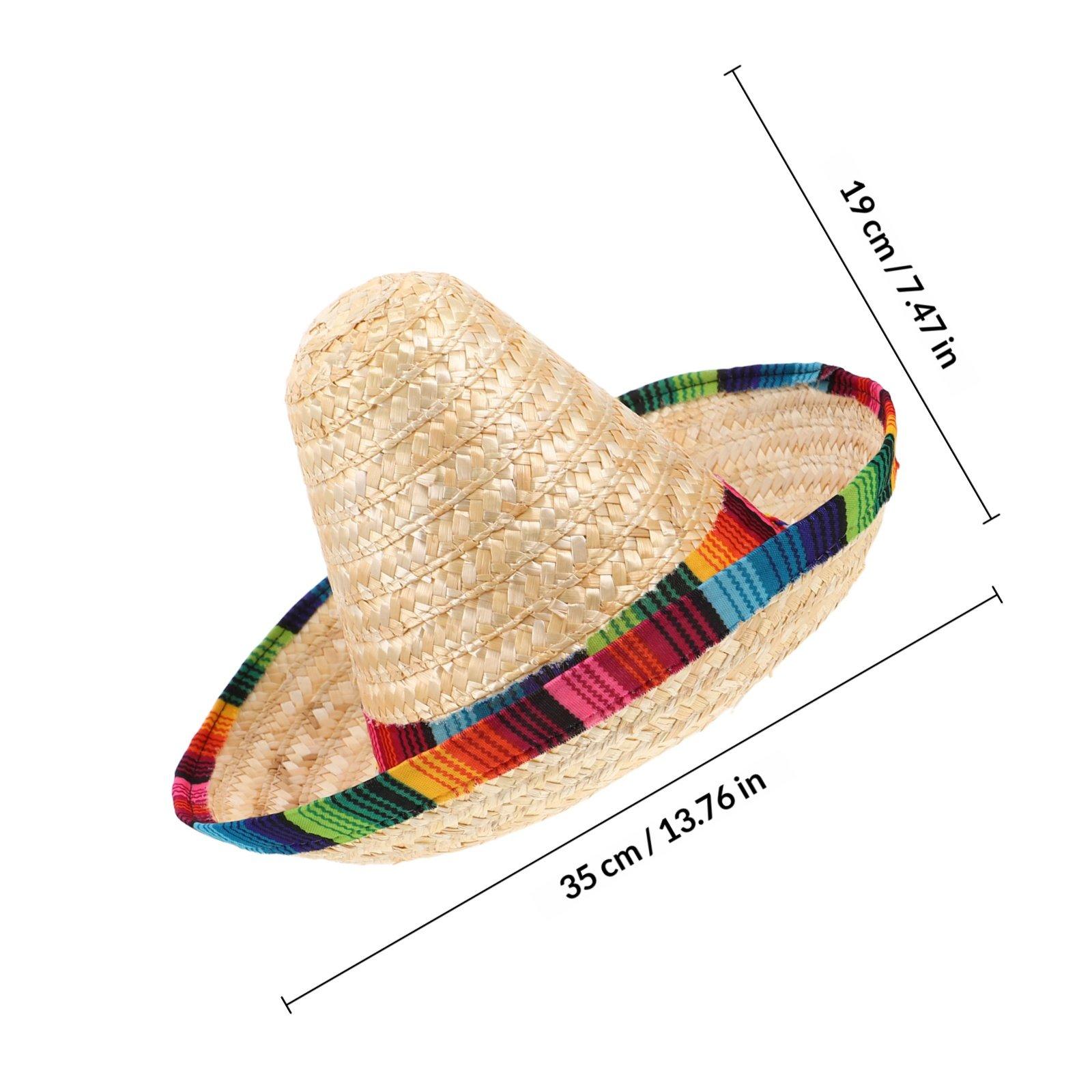 Мексиканская соломенная шляпа Бежевая Диаметр 43 см Цветная отделка Аксессуар для вечеринки-костюмированного бала Мексиканская шляпа-костюм для детей и взрослых