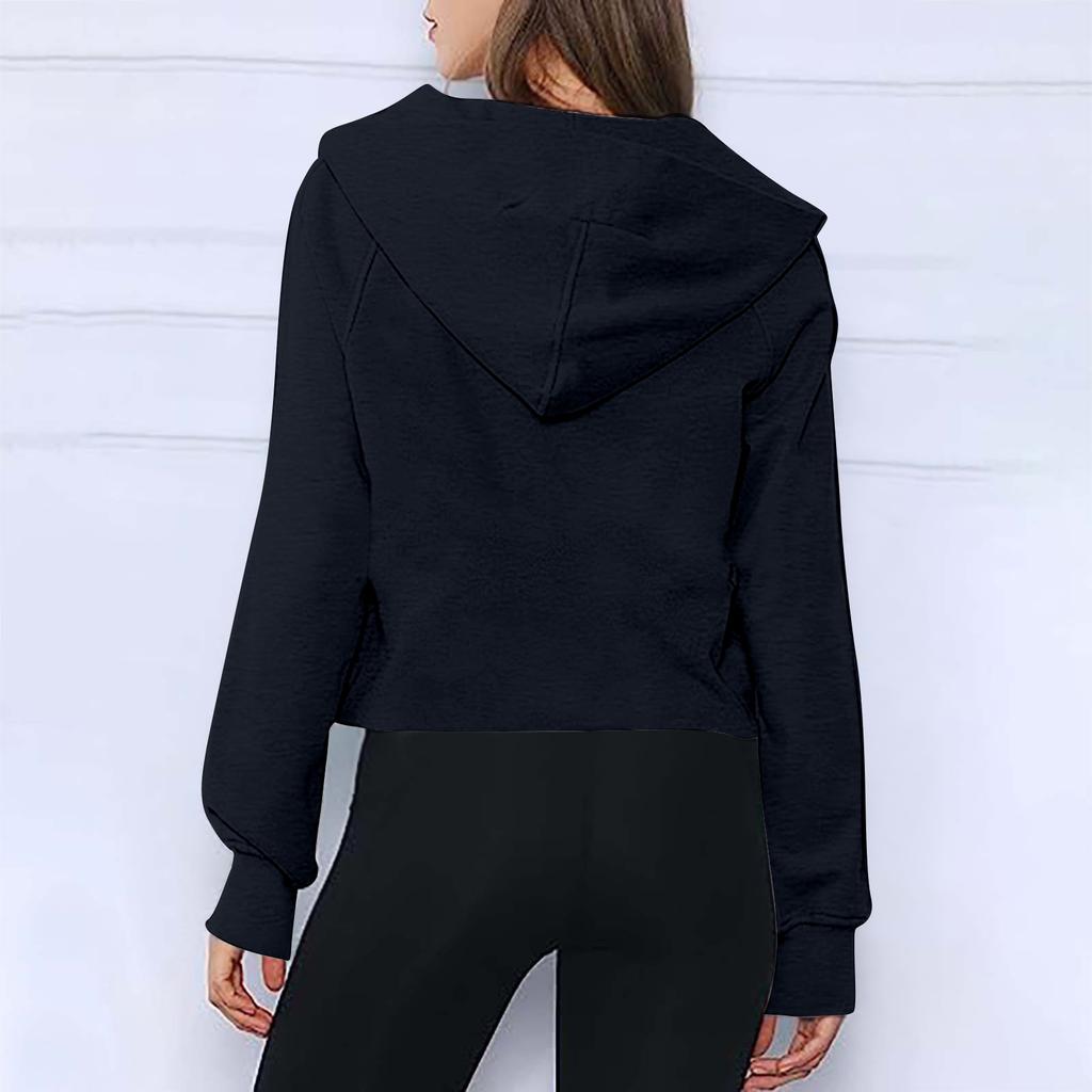 2025 Autumn Winter New Women's Scuba Sports Half-Zip Yoga Loose Short Hooded Fleece Lined Sweatshirt