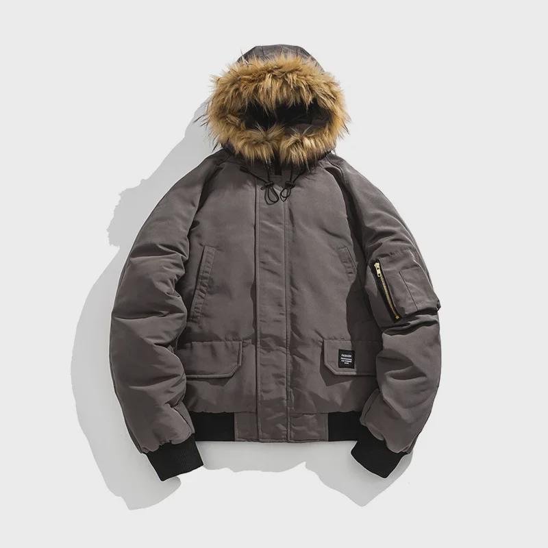 Herren Winter Kapuzenjacke mit Pelzkragen Lässige Baumwolljacke für Paare