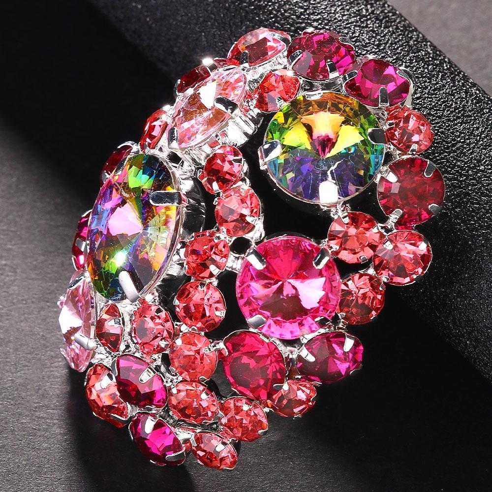 Stonefans Pink Crystal Round Ear Clip Earrings Bridal No Piercing Jewelry Fashion Lady Rhinestone Clip On Earrings Wedding Gifts
