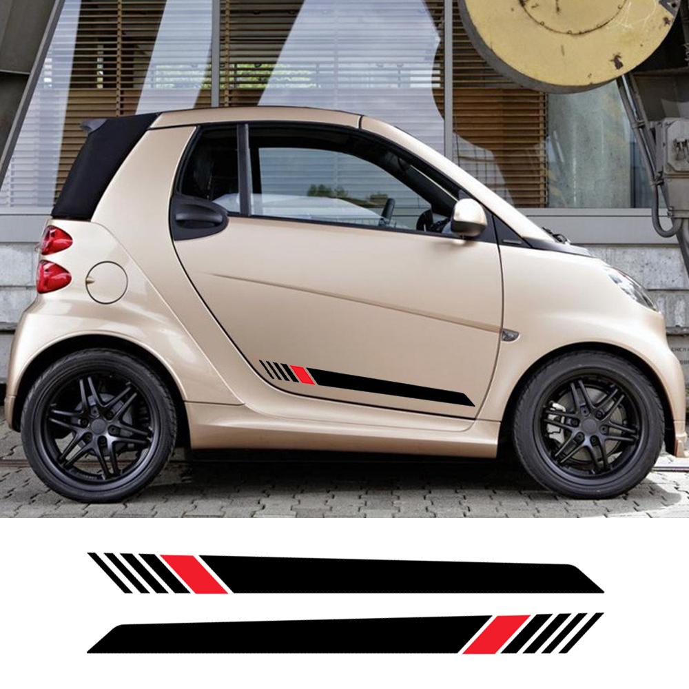 2PCS Car Side Door Vinyl Decals Racing Stripes Decals Sticker Decoration Auto Accessories For Mercedes Benz Smart Fortwo 453 451 LK8
