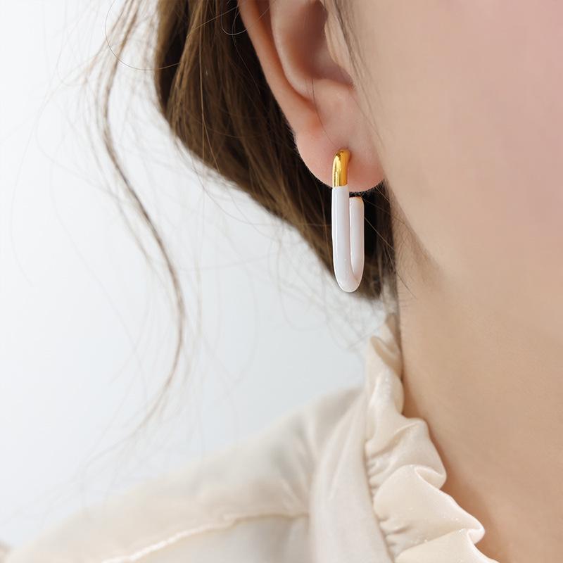 Retro U-Shaped Geometric Enamel Earrings - Non-fading 18K Gold Titanium Steel