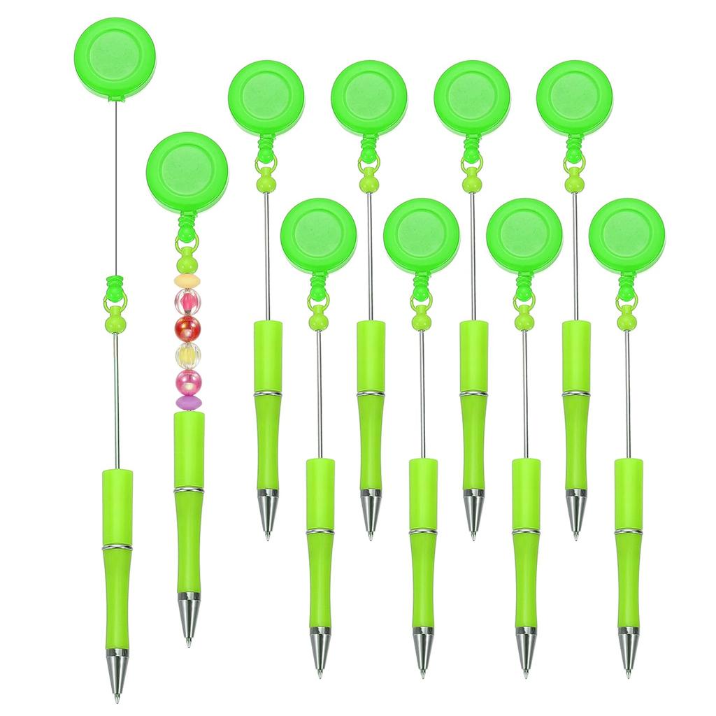 PATIKIL 10pcs Bead Pens Retractable Badge Reel Bead Pens Bulk Bead Ballpoint Pens Black Ink for DIY Making Office Worker Waitress Writing Instrument