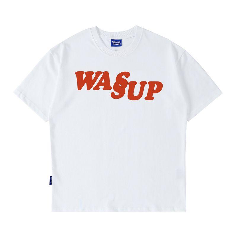 Wassup Heods Phantom Letter Logo Pure Cotton T-Shirt Summer Base Layer Loose Short-Sleeve Trendy Brand for Men and Women Couples