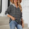Women Sweatshirt Long Sleeve Collared Pullover Tops Fall Outfits Striped Tops