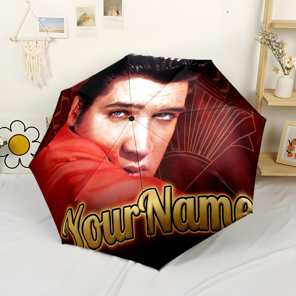 Elvis Personalized Name Umbrella Portable Automatic Umbrella Sturdy 8-Rib Shaft Foldable Design for Women/Men Stylish Accessory