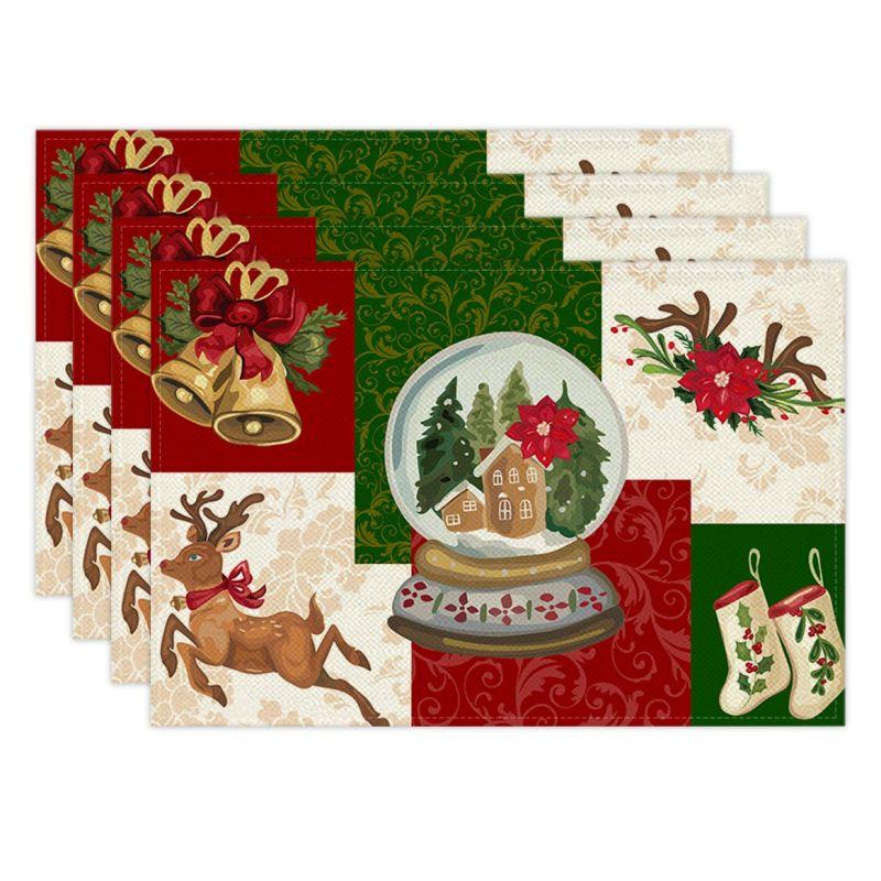 Christmas Linen Placemat Christmas Theme Table Mat  Heat Insulation Pad Western Meal Table Pad Dining Table Decor
