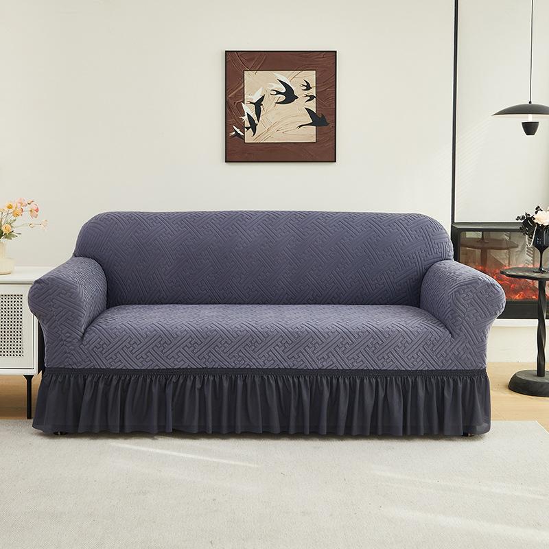 

New Fleece Solid Sofa Cover With Skirt Hem Anti-Cat Scratching Stretch Couch Slipcover Soft Armchair Protector For Living Room 1pc 1 Seater
