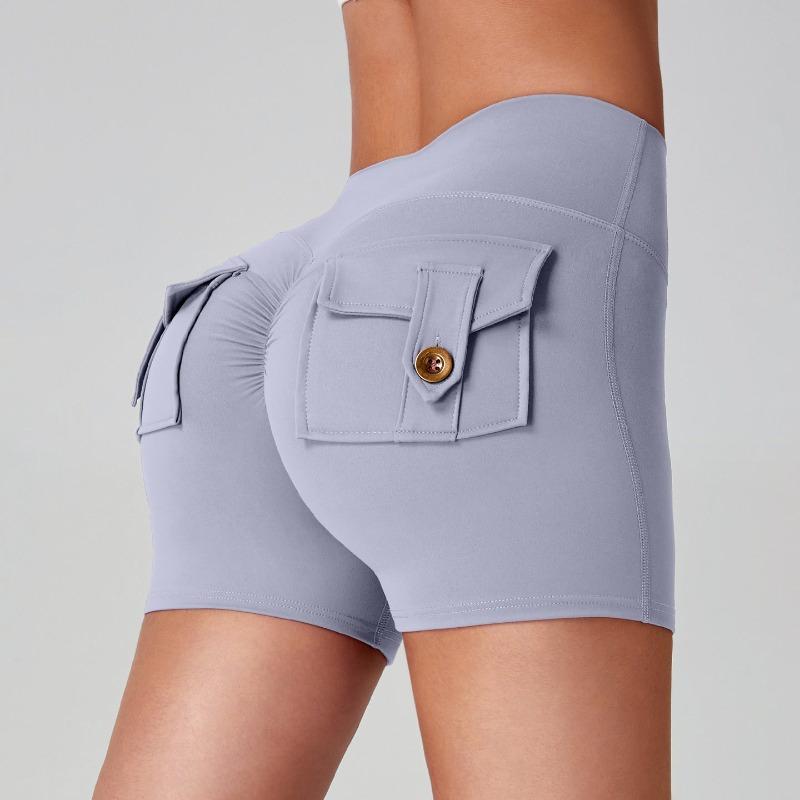Dámské nákladní jógové šortky s vysokým pasem, design Broskvový zadek, kapsy, 3 body, Šortky na cvičení, Pocit nahoty, Vysoce elastické, Rychleschnoucí, Běžecké šortky