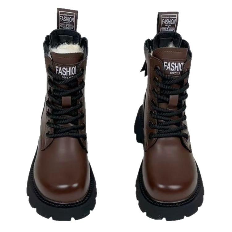 Fleece thickened large cotton boots winter new warm snow boots non-slip thick heel British platform Martin boots