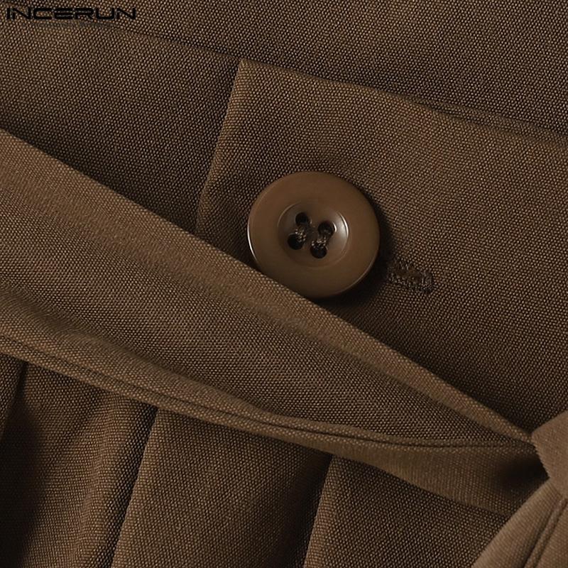 INCERUN Men Zipper Up Belted Wide Leg Trousers Casual Palazzo Pants