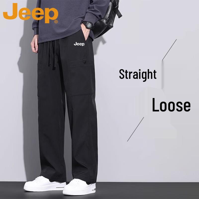 Jeep Men's American Trendy Loose Straight Cargo Trousers