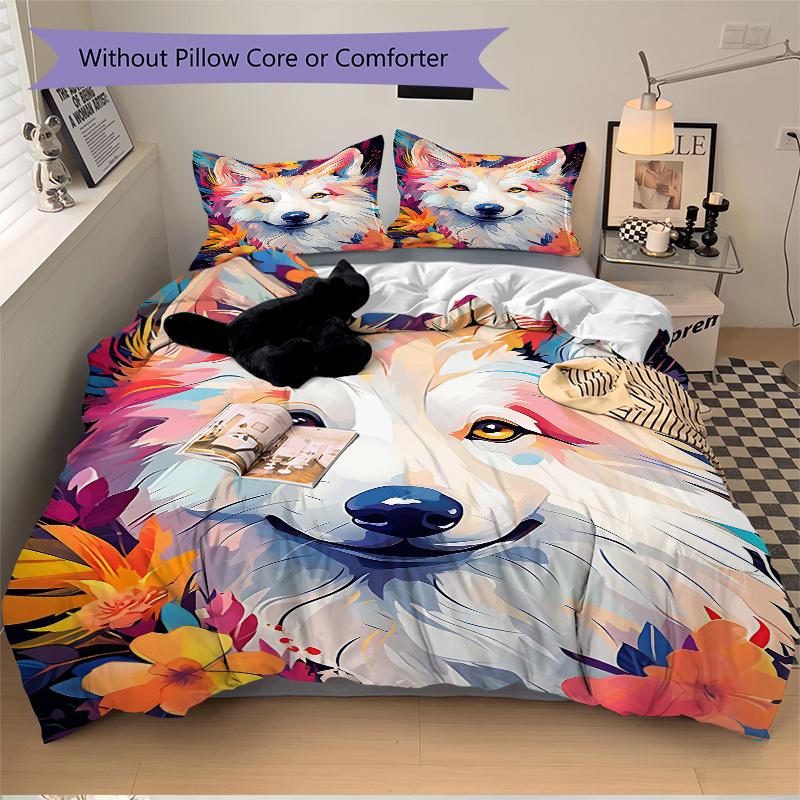 3pcs Wolf Animal Design Printed Quilt Set - Includes 1 Quilt Cover and 2 Pillowcases, Machine Washable - Suitable for All Seasons.H105