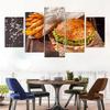 5 Panel Cheesy Beef Burgers HD Pictures Canvas Painting Delicious Fast Food Hamburger Posters for Dinning Room Wall Decor Quadro