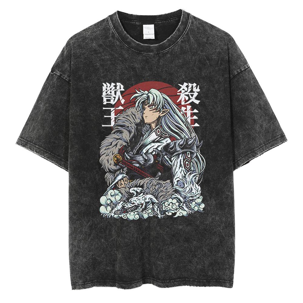 

Anime Inuyasha Sesshoumaru Cool Printed Tshirt Men Women Cotton Tshirts Manga Washed T Shirt Harajuku Male Oversized Tops S