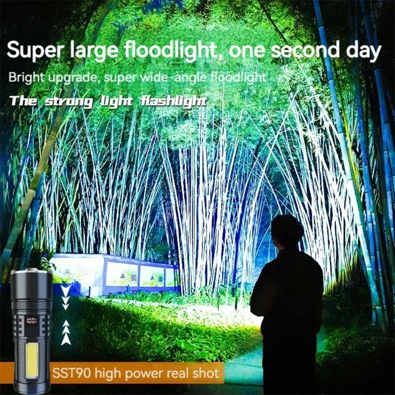 Most Powerful LED Flashlight 3000mah High Power Rechargeable Torch Tactical Lantern Ultra Powerful COB Flashlight With Type-C Charge