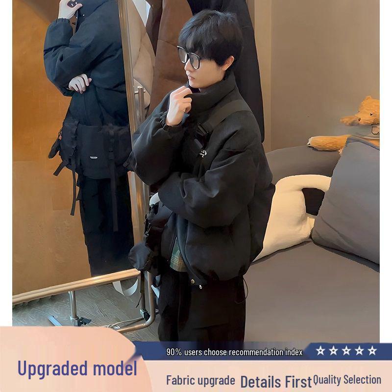 Men s Winter Three-Proof Retro Down Jacket - Washed PU Leather, Stand Collar, Warm, Trendy. L