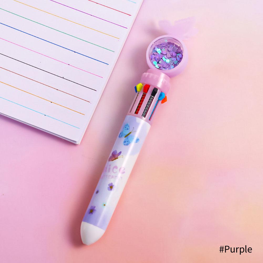 

10 цветов, 0,5 мм, студенческая шариковая ручка с героями мультфильмов, милые красочные ручки с бабочками, детский дневник, стационарные принадлежности для рисования для скрапбукинга фиолетовый