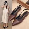 Women's Leather Pointed Toe Slingback Slip-on Flats Sandals Soft Comfortable Casual Female Summer Daily Footwear Shoes
