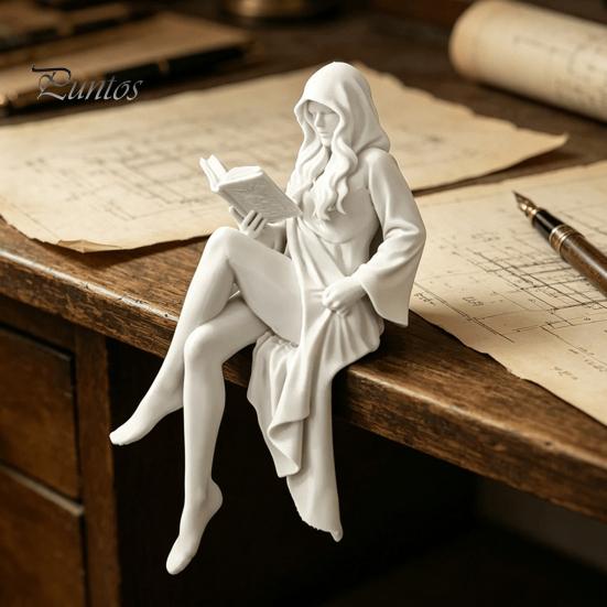 3D Printed Home Accents Ghost Girl Reading Statue, Elegant Faceless Figurine, Minimalist White Desk Cute Figurine Decor for Shelf Edge, Gothic