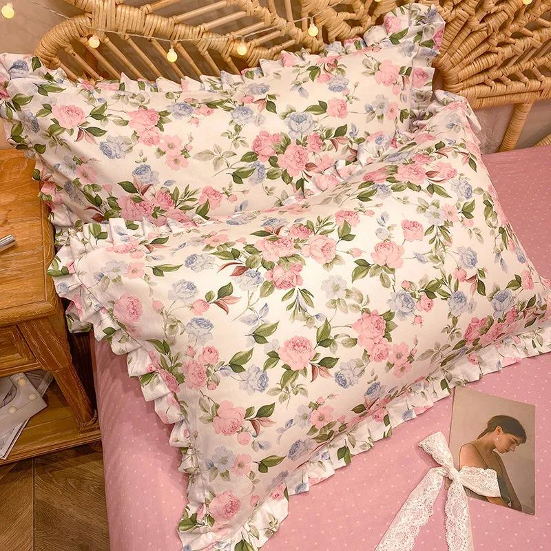 Federe per cuscini Princess in cotone di alta qualità Un paio di federe grandi con stampa floreale Biancheria da letto da 48 * 74 cm