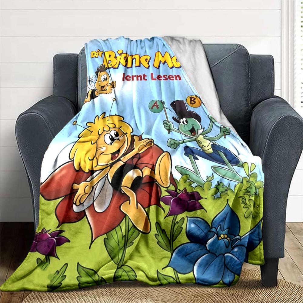 Die Biene Maja Cartoon Bee Anime Print Flannel Blanket Soft Warm Throw Blanket for Sofa Bed Living Room