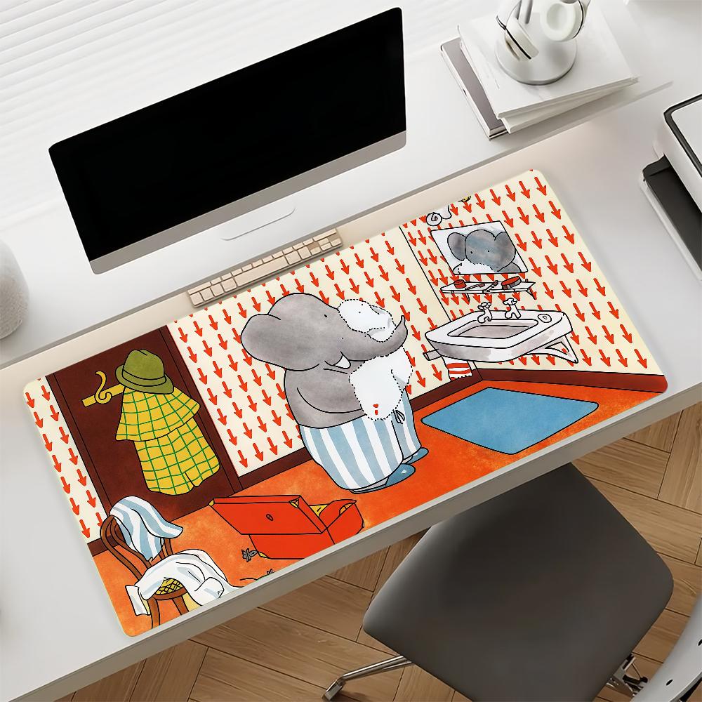 Cartoon Babar the Elephant Mouse Pad Nonslip Rubber Computer Mat Gamer Balance Decoracion Deskmat Laptop Office Large
