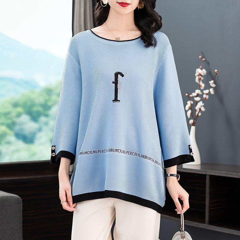 Plus Size Ice Silk Sweater Women's Half-sleeve Knit Blouse Spring Summer Loose Knit T-shirt