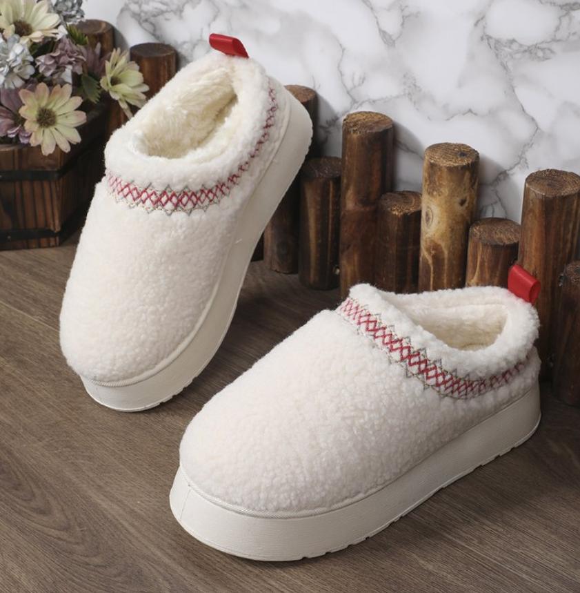 Winter Ankle Boots Women Fleece-Lined Warm Thick-Soled No-Heel Cotton Shoes Half Drag Shoes with Fur Lining for Snowy Landscape
