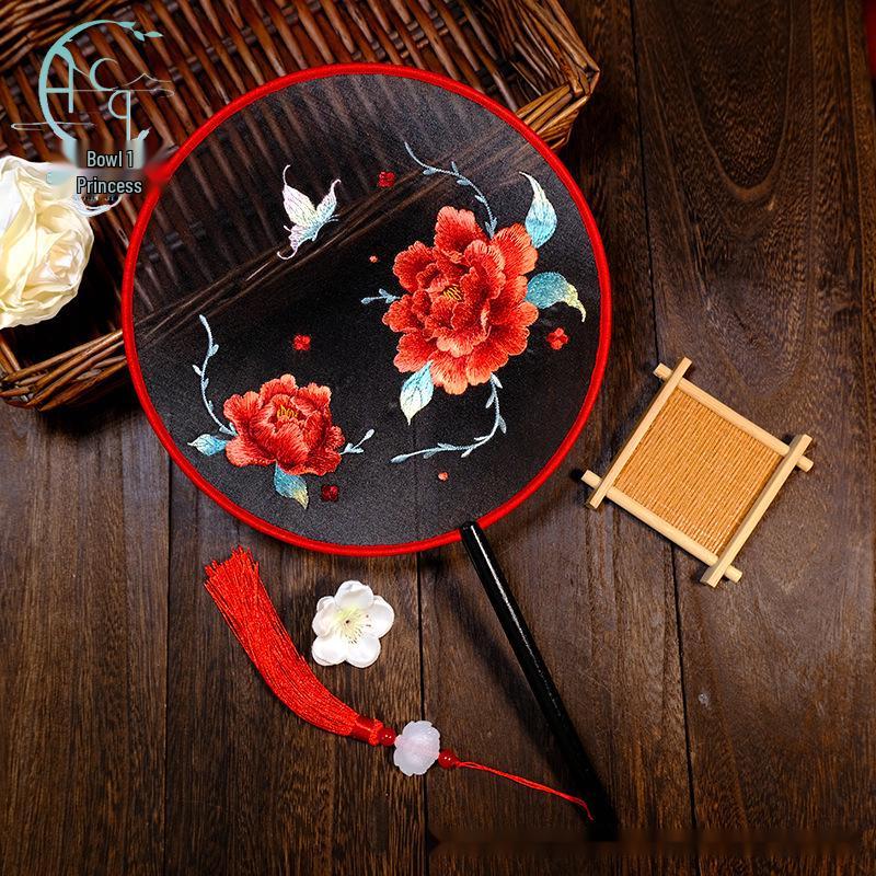 Zweiseitig bestickter runder Fächer im antiken Stil, Hanfu Su-Stickerei, vielseitiger Tanzfächer, chinesischer Stil