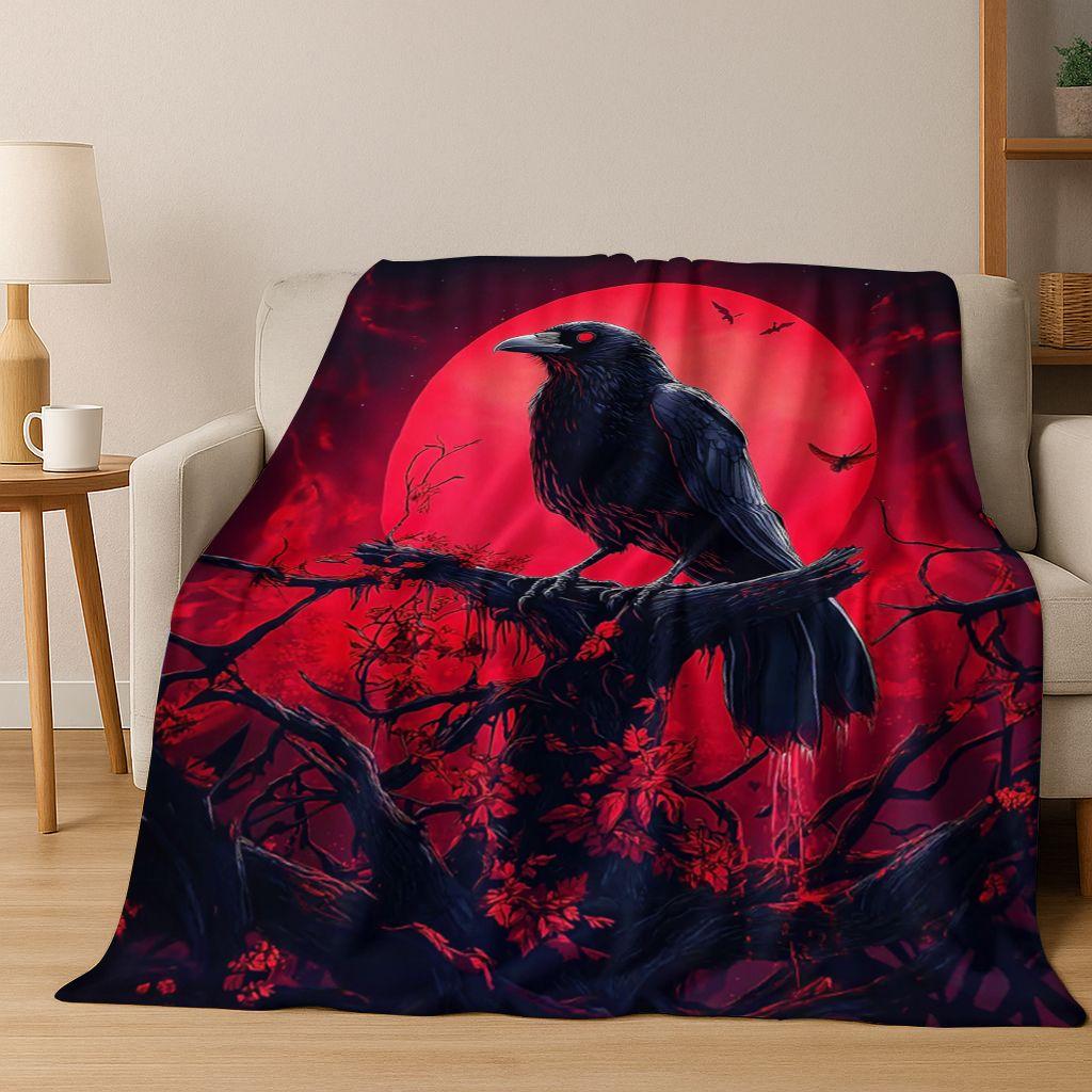 3D Viking Oding Raven Crow Skull Huginn Muninn Norse Flannel Blanket,Warm and Cozy Soft Throw Blanket for Home Bedroom Bed Sofa