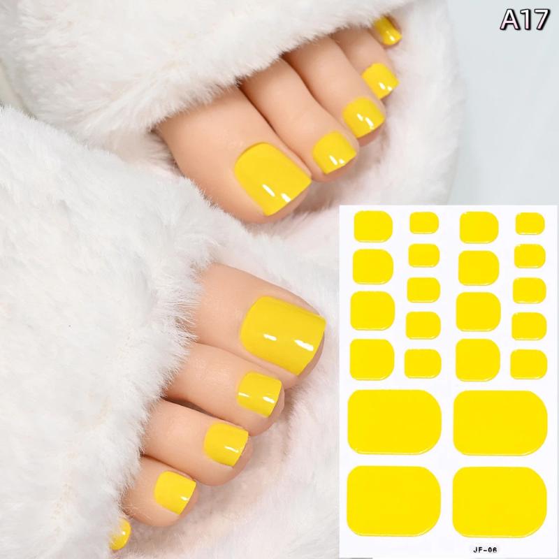 22Pcs/Sheet Toe Nail Sticker Wraps Baking Free Simple Solid Color Glitter Full Cover Toenail Polish Strips Waterproof