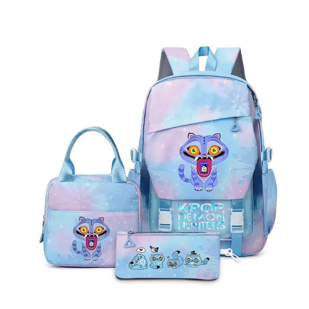 3 Piece School Backpack Set for Students Large Capacity Oxford Cloth Schoolbag with Shoulder Strap and Pencil Case