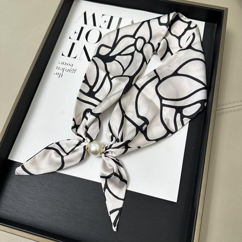 Magnetic Pearl Buckle Satin Neck Scarf No Tie Choker Scarf Elegant Decorative Silk Scarf  Summer