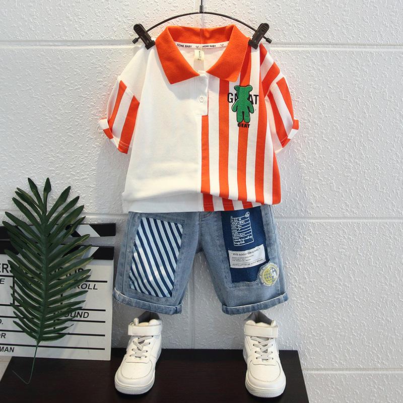 Trendy Summer Street Style Boys' Polo Shirt & Shorts Set - 2025